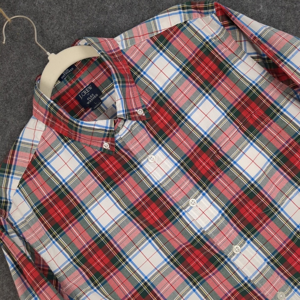 J.Crew Mens Flex Washed Slim Untucked Plaid Button Down Shirt Large Red Green